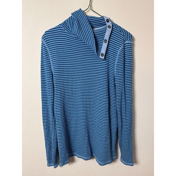 Sundance womens size small Jessa Blue Stripe Turtleneck Thermal funnel cowl Top - Picture 2 of 7